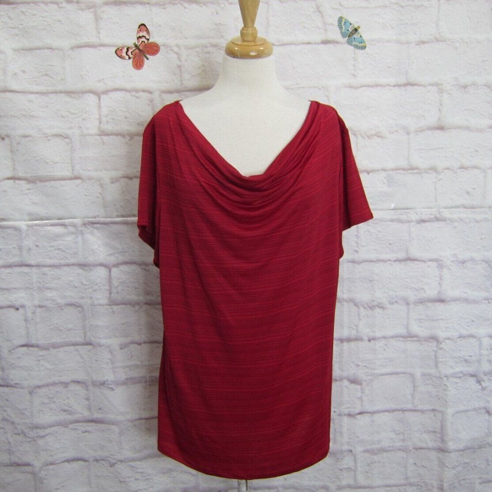 Susan Lawrence Women's Size 2X Burgundy Red Short Sleeve Draped Neck Top New!